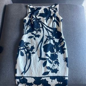 Escada silk textured sheath dress blue white floral